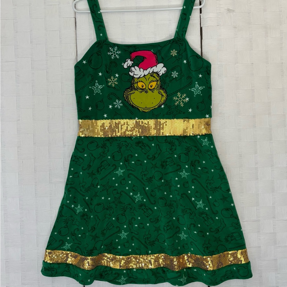 Green Grinch Sequin Accent Kids Costume Dress